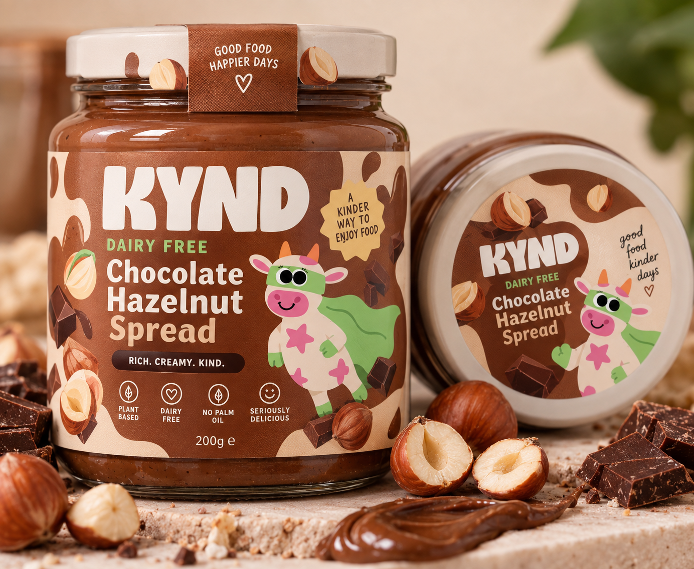 KYND dairy-free chocolate hazelnut spread jars