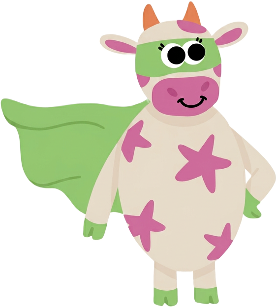KYND superhero cow mascot